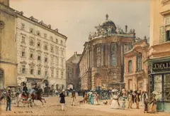 Rudolf von Alt, Spanish Riding School and old "Burgtheater" at Michaelerplatz in Vienna, 1848, watercolour on paper