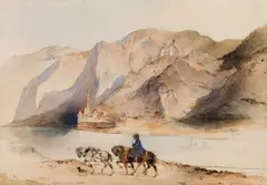 Carl Schindler, Towpath horses at the Danube near Dürnstein, 1840, watercolour on paper