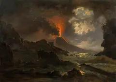 Josef Rebell, Mount Vesuvius erupting by night, oil on canvas