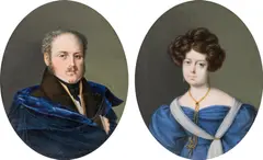 Carl Ferdinand Stelzner, Two miniatures: married couple, miniature painting on ivory in leather case