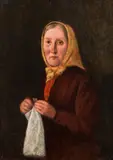 Johann Michael Neder, Woman with textile work, oil on panel