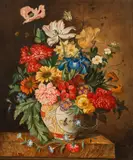 Franz Xaver Pieler, Bouquet of flowers in a Japanese vase, oil on canvas