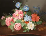 Andreas Lach, Flower still life with book, oil on canvas