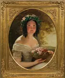 Friedrich von Amerling, Girl with a bowl of roses, oil on canvas