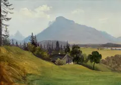 Friedrich Loos, View of Untersberg, oil on paper on cardboard