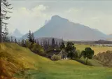 Friedrich Loos, View of Untersberg, oil on paper on cardboard