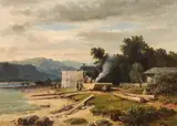 Ludwig Halauska, Shipbuilders at the shore of a lake in Salzkammergut