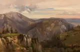 Anton Hansch, View of Schneeberg from Rax, 1855, oil on paper on wood