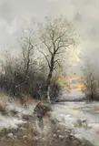 Adolf Kaufmann, Sunset ("Winter bei St. Cloud"), c. 1885, oil on panel