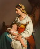 Italian woman with sleeping child by Friedrich von Amerling, oil on cardboard, offered Oct 2018