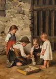 Franz Defregger, Playing children, 1906, oil on panel