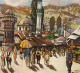 Emmerich Dichtl, Bosnian market scene, 1937, oil on canvas