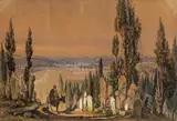 Amadeo Preziosi, The Eyüp Cemetery in Constantinople, 1860, watercolour on paper