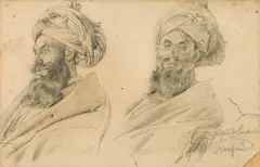 Rudolf Swoboda, Kashmir" - Two head studies of an Indian, pencil on paper, damaged