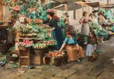 Stefano Novo, Market in Venice, oil on canvas