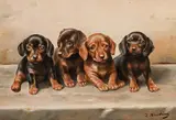 Four dachshund puppies by Carl Reichert, oil on panel, offered Oct 2018