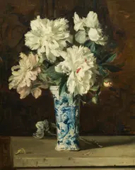 Gabriel Schachinger, White peonies in Delft vase, 1907, oil on canvas