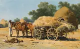Hungarian hay cart by August Xaver Karl Ritter v. Pettenkofen, 1857, oil on panel, sold Oct 2018