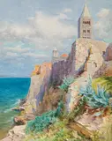 Marie Egner, View from the island Rab (Arbe), watercolour on paper on cardboard