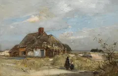 Rudolf Ribarz, Children in the dunes at Cayeux, oil on panel