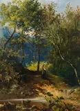 Adolf Gustav Ditscheiner, Forest with creek, oil on cardboard