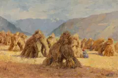 Otto Luhde, Grain harvest in the Wachau, oil on cardboard
