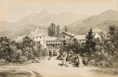 Casino von Saxon-les-Bains" (Rhône valley) by Edward Theodore Compton, grisaille-watercolour on paper, sold Oct 2018