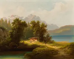 Gustav Barbarini, Returning home from the village, oil on canvas