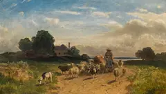 Gustav Ranzoni, Landscape with a flock of sheep, a cow and goats, 1878, oil on canvas