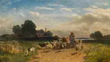 Gustav Ranzoni, Landscape with a flock of sheep, a cow and goats, 1878, oil on canvas