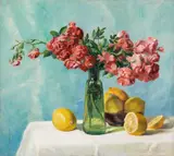 Friedrich König, Still life with bouquet of roses in a vase and lemons