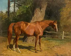 Wilhelm Richter, Catastrophe" - horse in a paddock, 1869, oil on canvas