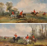 Alfred Steinacker, Hunting scenes (counterparts), oil on panel