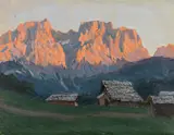 Karl Ludwig Prinz, View of Iselsberg and the Lienz Dolomites at sundown, oil on canvas