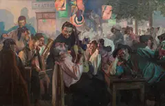 Jehudo Epstein, Una festa a Burano, 1905, oil on canvas, original frame