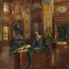 Alois Hänisch, Baroque gallery in the Lower Belvedere with the fountain figures by Georg Raphael Donner, 1923, oil on canvas
