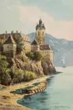Karl Wenzel Zajicek, View of Dürnstein at the Danube, watercolour on paper