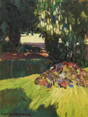 Max Oppenheimer, Study to the painting "Park in der Sonne, c. 1908, oil on cardboard
