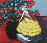 Artur Nikodem, Stillleben in roten Blumen, 1921, oil on cardboard