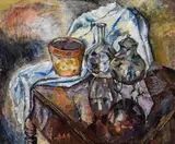Albert Paris Gütersloh, Still life with garden commodities, oil on canvas