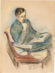 Anton Faistauer, Self portrait, 1916, coloured chalk on paper