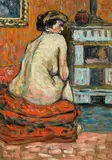 Helene Funke, Sitting female nude at the fireplace, c. 1913, oil on cardboard
