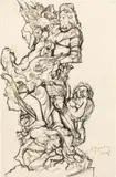 Herbert Boeckl, Study of the marble sculpture "Apotheose des Prinzen Eugen" von Balthasar Permoser at the Belvedere, 1928, India ink on paper