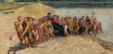 Playing fisher boys by Nikolaj Petrovich Bogdanov-Belsky Circle of, oil on canvas, sold Jun 2018