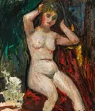 Josef Dobrowsky, Sitting nude, oil on cardboard