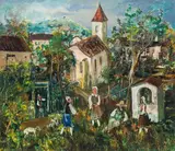 Ernst Huber, Village church, 1928, oil on canvas