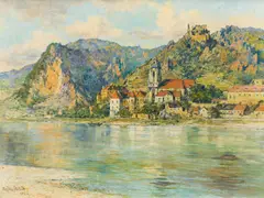 Siegfried Stoitzner, View on Dürnstein on the Danube, 1961, oil on canvas