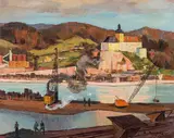 Emil Beischläger, Baustelle bei Schloss Persenbeug, 1955/56, oil on canvas