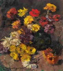 Emil Beischläger, Flower still life, 1949, oil on canvas