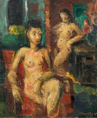 Ferdinand Stransky, Sitting and standing nude, 1948, oil on canvas